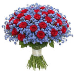 Bouquet of Roses with Blue Forget Me Not - Flowers Box London