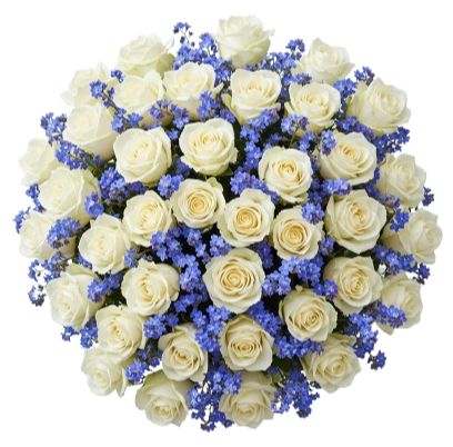 Bouquet of Roses with Blue Forget Me Not