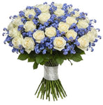 Bouquet of Roses with Blue Forget Me Not - Flowers Box London