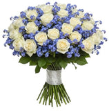Bouquet of Roses with Blue Forget Me Not - Flowers Box London