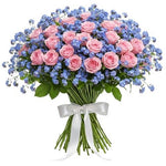 Bouquet of Roses with Blue Forget Me Not - Flowers Box London