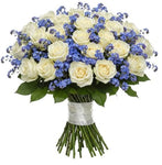 Bouquet of Roses with Blue Forget Me Not - Flowers Box London