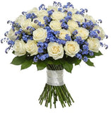 Bouquet of Roses with Blue Forget Me Not - Flowers Box London