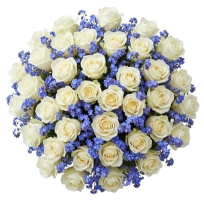 Bouquet of Roses with Blue Forget Me Not - Flowers Box London