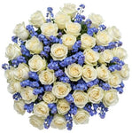 Bouquet of Roses with Blue Forget Me Not - Flowers Box London