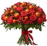 Bouquet of Spray Roses with Rose Hips and Mini Pumpkin - Flowers Box London