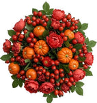 Bouquet of Spray Roses with Rose Hips and Mini Pumpkin - Flowers Box London