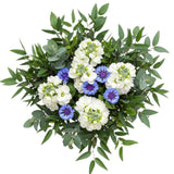 Bouquet of Stock with Blue Cornflowers and Greeneery