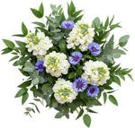 Bouquet of Stock with Blue Cornflowers and Greeneery