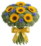 Bouquet of Sunflowers and Cornflowers with Sedum - Flowers Box London