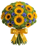 Bouquet of Sunflowers and Cornflowers with Sedum - Flowers Box London