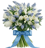 Bouquet of Tulips and Freesias with Blue Muscari - Flowers Box London