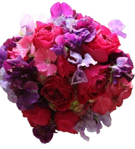 Bouquet of Vibrant Colored Sweet Pea and Spary Roses