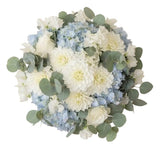 Bouquet of White Dahlia in Blue Hydrangea - Flowers Box London