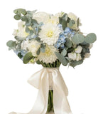 Bouquet of White Dahlia in Blue Hydrangea - Flowers Box London