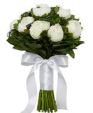 Bouquet of White Peony with Greenery - Flowers Box London