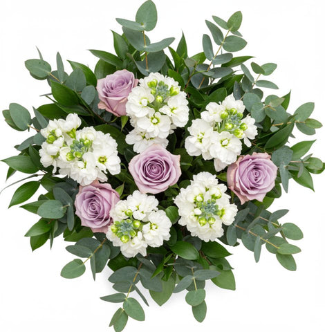 Bouquet of White Stocks and Lavender Roses