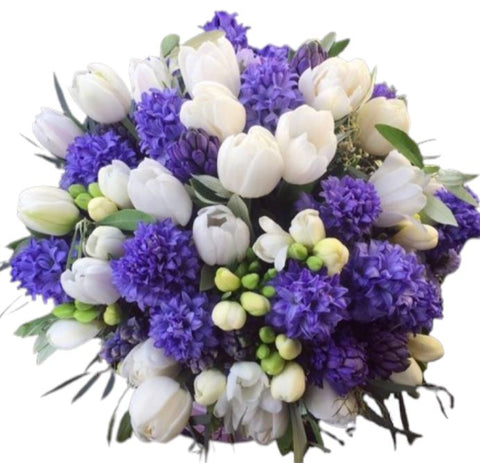 Bouquet of White Tulips with Hyacinths and Freesias