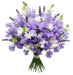 Bouquet White and Violet Sweet Pea with Aromatic Lavender - Flowers Box London