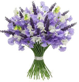 Bouquet White and Violet Sweet Pea with Aromatic Lavender - Flowers Box London