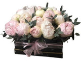 Box of Beautiful Pink and White Peonies with Greenery - Flowers Box London