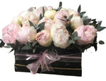Box of Beautiful Pink and White Peonies with Greenery