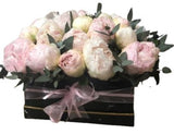 Box of Beautiful Pink and White Peonies with Greenery