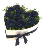 Box of Blue Roses with Greenery - Flowers Box London