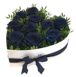 Box of Blue Roses with Greenery - Flowers Box London