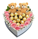 Box of Pink Roses and Chocolate - Flowers Box London