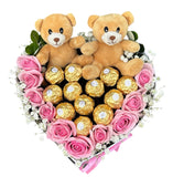 Box of Pink Roses and Chocolate - Flowers Box London