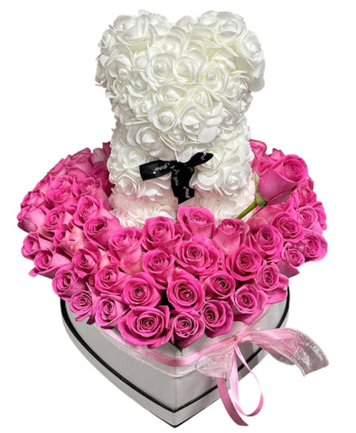 Box of Roses and Rose Teddy - Flowers Box London