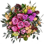 Bright Bouquet of Hyacinth and Cerise Roses - Flowers Box London