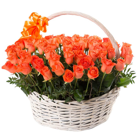 Bright Roses in Basket - Flowers Box London