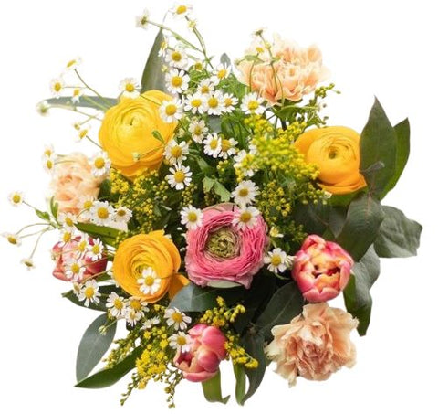Bright Spring Bouquet of Tulips and Ranunculus