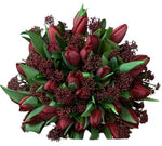 Burgundy Bouquet of Tulips and Skimmia - Flowers Box London