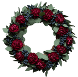 Burgundy Carnations with Blueberries Door Wreath - Flowers Box London