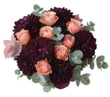 Burgundy Dahlia and Peach Roses Bouquet - Flowers Box London