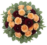 Burgundy Dahlia with Roses and Poplus Bouquet - Flowers Box London