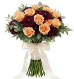 Burgundy Dahlia with Roses and Poplus Bouquet - Flowers Box London