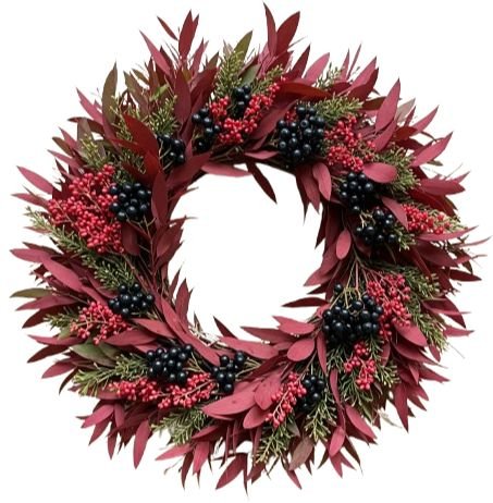 Burgundy Leaves & Berry Door Ring - Flowers Box London