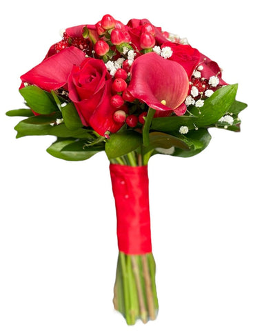 Calla Lily and Red Roses Bridal Bouquet - Flowers Box London