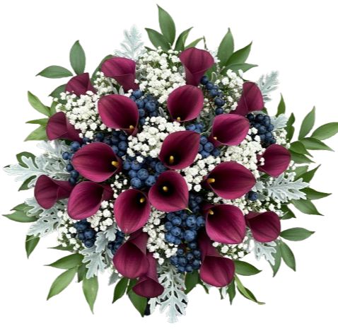 Calla Lily with Gypsophila and Blueberries Bouquet