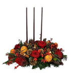 Centerpiece of Red Roses and Dried Orange Fruits - Flowers Box London