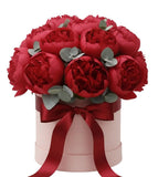 Charm Red Peonies with Eucalyptus Box - Flowers Box London