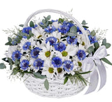 Charming Basket of Cornflowers and Daisy Chrysanthemum - Flowers Box London