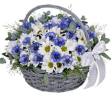 Charming Basket of Cornflowers and Daisy Chrysanthemum - Flowers Box London