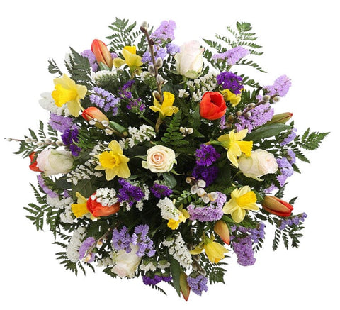 Charming Bouquet of Daffoldis with Tulips and Limonium