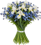 Charming Bouquet of Iris with Forget Me Not - Flowers Box London