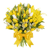 Charming Bouquet of Mimosa With Tulips and Tanacetum - Flowers Box London